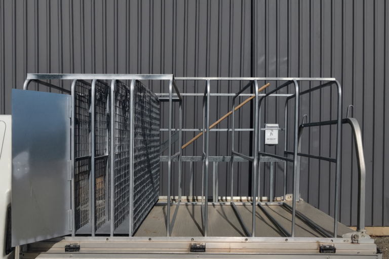 Photo of one side of a Multi-Message Traffic Rack with the door open. The larger of our traffic racks.